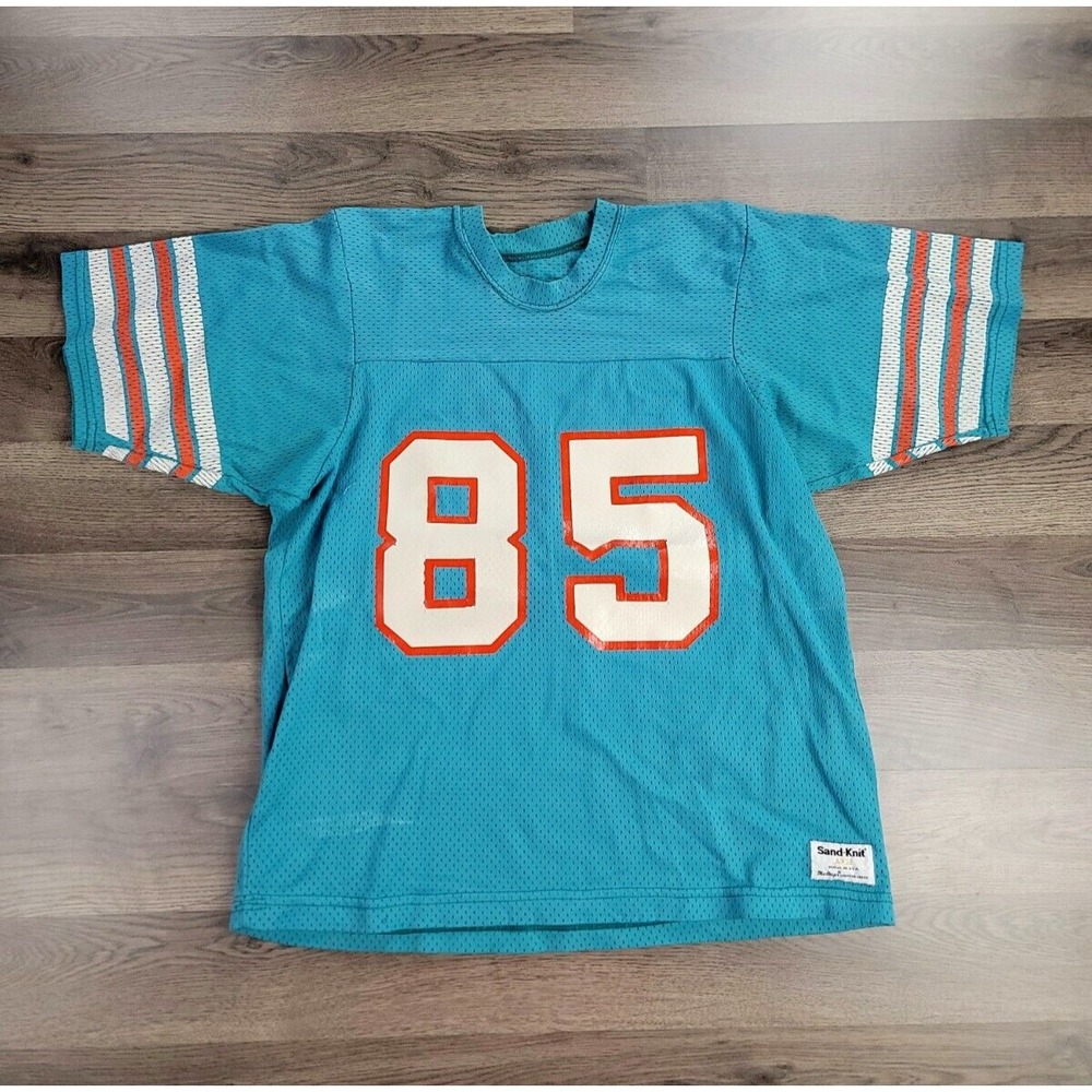 Vintage 80s Miami Dolphins Jersey Sand Knit NFL Authentic #85 USA Made Large